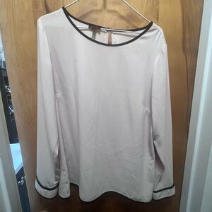 Elegant Light PinkBlouse with Black Trim